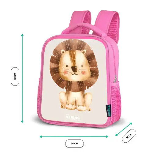 Leeuw illustratie met beige achtergrond Kinderrugzak - Roze middel -productfoto_formaten