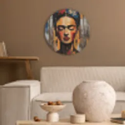 Portret - Vrouw - Bloemen Akoestische PET Vilt - Rond klein -sfeer1