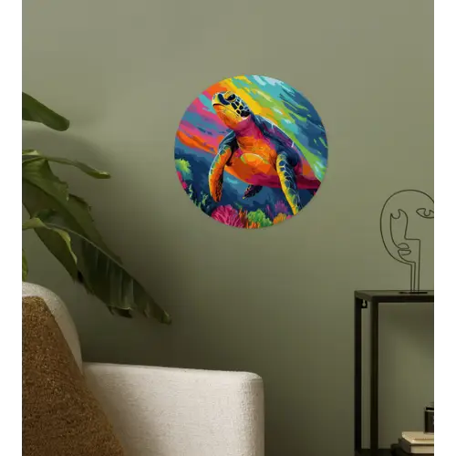 Koraal - Schildpad - Abstract - Water Wandcirkel behangsticker klein -sfeer2
