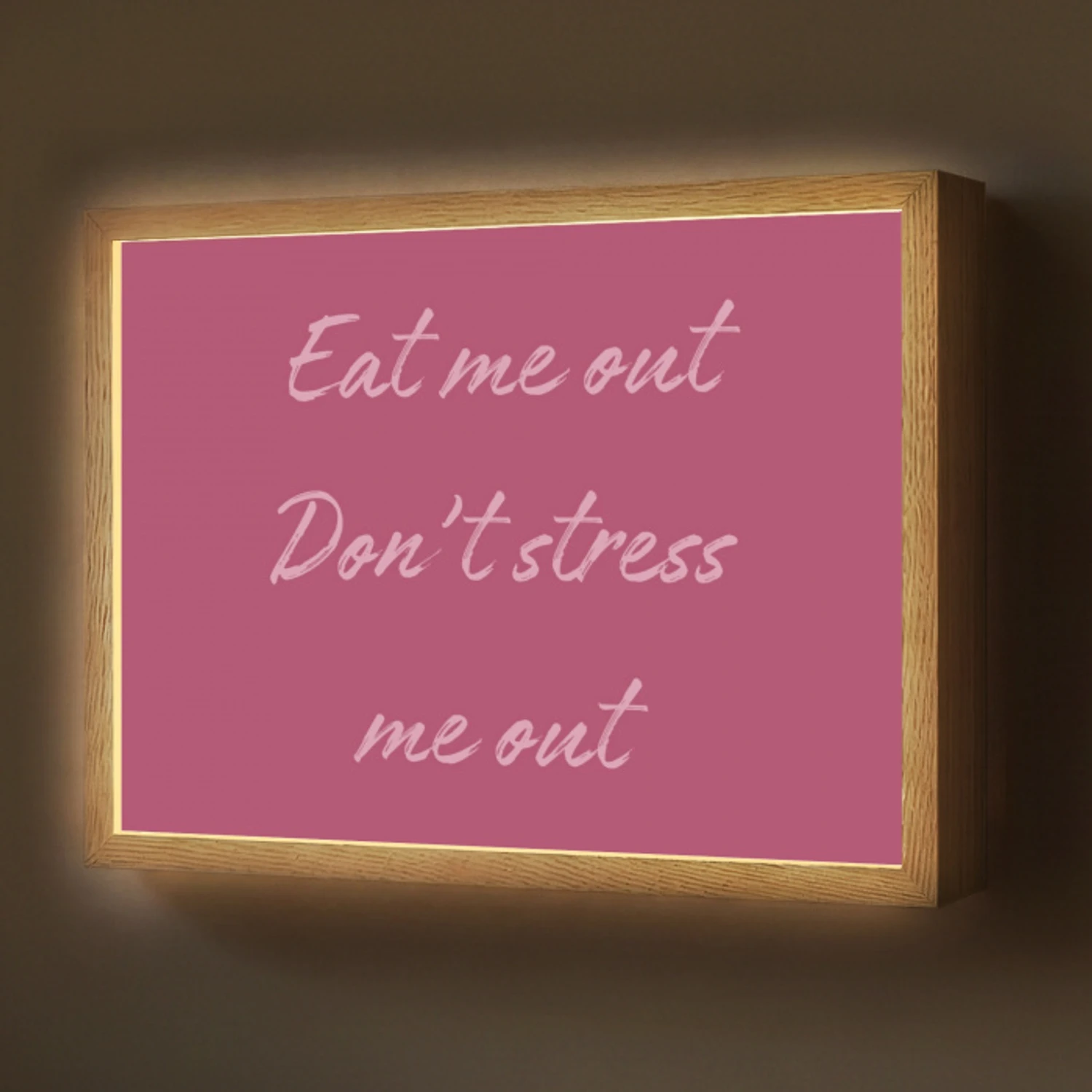 eat me out don't stress me out - Roze - Minimalistisch Light Box met batterij (Wandlamp) middel -z3d_website