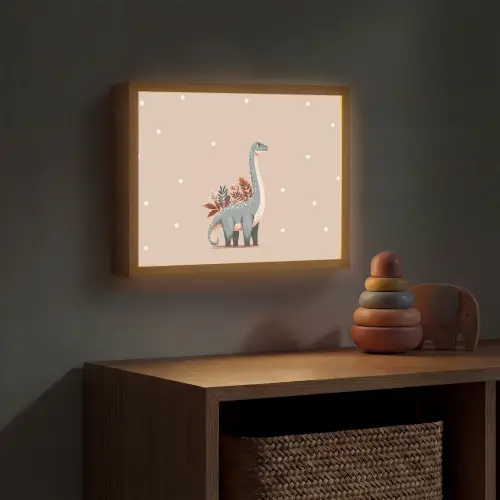 Dinosaurus - Planten - Stippen - Beige Light Box met batterij (Wandlamp kind) middel -sfeer5_kind