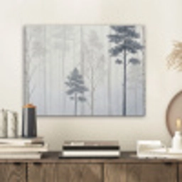 Bos - Bomen - Mist - Natuur - Illustratie - Grijs PET vilt klein -sfeer1