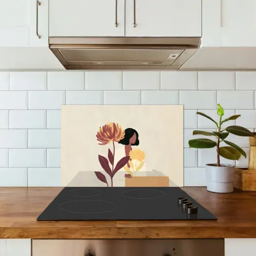 Vrouw - Minimalistisch - Bloem keuken achterwand spatscherm klein -sfeer2
