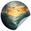Vogels - Zon - Bomen - Groen Wandcirkel behangsticker klein -3d