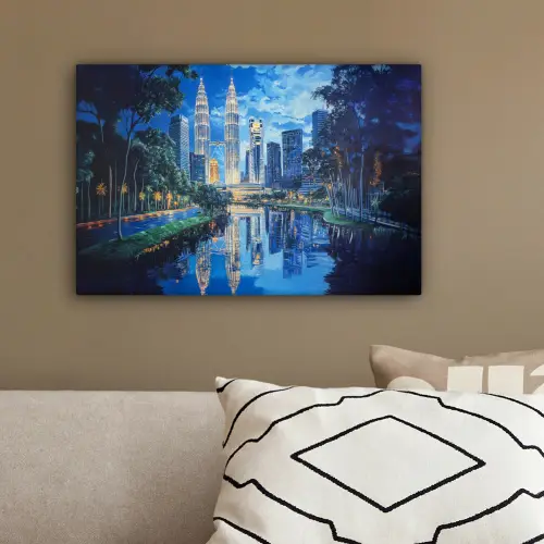 Stad Kuala Lumpur - Skyline - Wolkenkrabbers - Water canvas 2cm klein -sfeer3