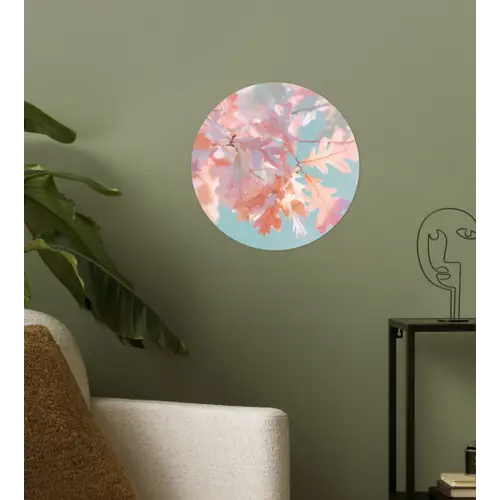 Eikenbladeren - Takken - Roze Wandcirkel behangsticker klein -sfeer2