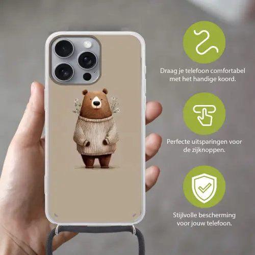 Beer - Witte bloemen - Knus Hoesje iPhone 16 Pro Max met koord klein -sfeer2_NL