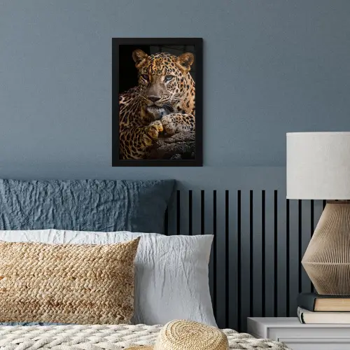 Wilde dieren - Panter - Portret - Zwart - Dieren fotolijst zwart zonder passe partout klein -sfeer3