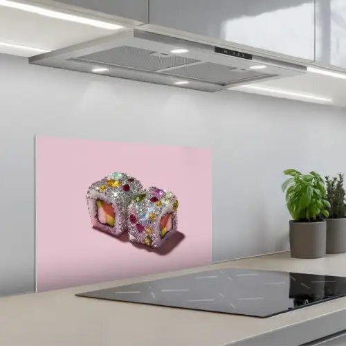 Sushi - Rolletjes - Steentjes - Kleurrijk keuken achterwand spatscherm klein -3d_schuin