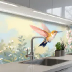 Kolibrie - Illustratie - Kleurrijk keuken achterwand 2 middel -3d_schuin