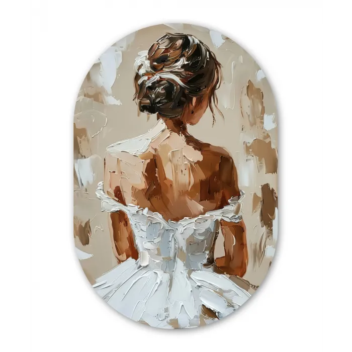 Vrouw - Verf - Abstract - Beige - Modern Wandcirkel Ovaal Forex klein -3d
