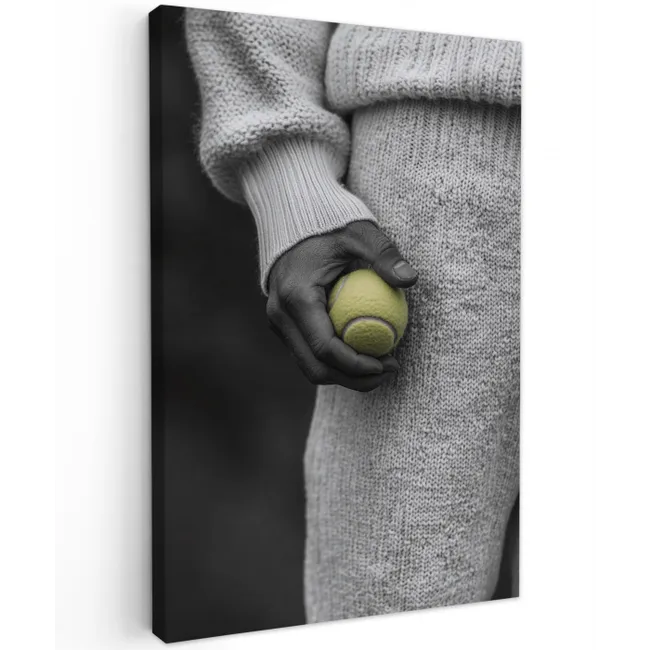 Tennisbal - Zwart - Wit Tuinposter op houten frame 2 cm dik middel -3d