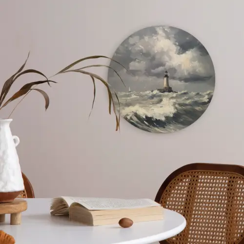 Vuurtoren - Golven - Storm Akoestische PET Vilt - Rond klein -sfeer3