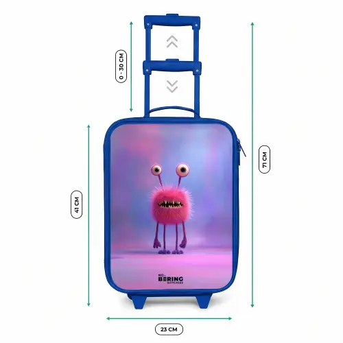 Roze harig monster met grote ogen Kinderkoffer - Blauw klein -productfoto_formaten