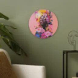 Kleurrijk - Bloemen - Vrouw - Zon Akoestische PET Vilt - Rond klein -sfeer2