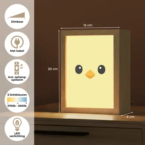 Kuiken - Vrolijk - Geel - Minimalistisch Light Box met kabel klein -USP_NL