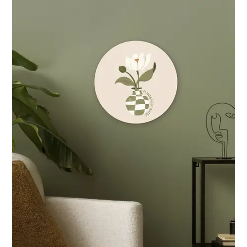 Bloem - Wit - Vaas - Quote Wandcirkel kunststof plaat 5mm dik klein -sfeer3
