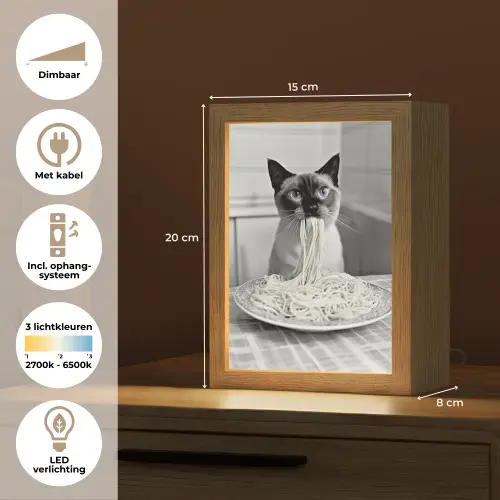 Kat - Siamees - Zwart Wit - Schattig - Dieren Light Box met kabel (Tafellamp) klein -USP_NL