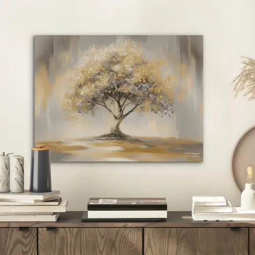 Schilderij - Boom - Abstract - Bladeren PET vilt klein -sfeer1