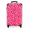 Dierenprints - Panterprint koffer in roze en koraalroze NBS - Handbagage koffer - Unisex middel -productfoto_recht