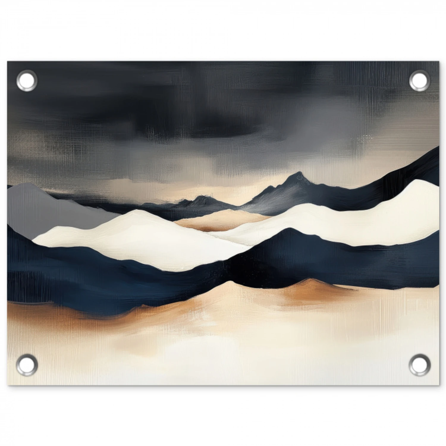 Bergen - Donkerblauw - Landschap tuinposter los doek klein -3d