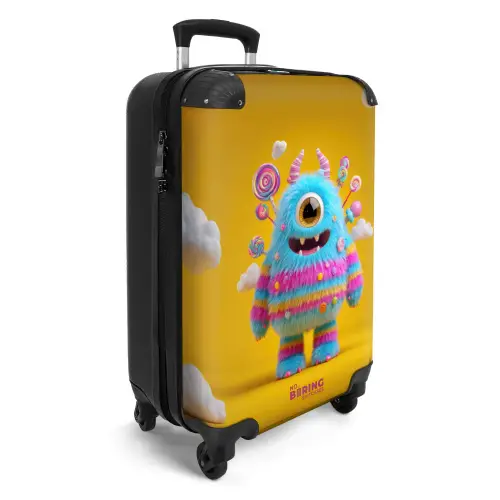 Snoep monster op een gele achtergrond NBS - Handbagage koffer - Kinderen Unisex middel -productfoto_3d