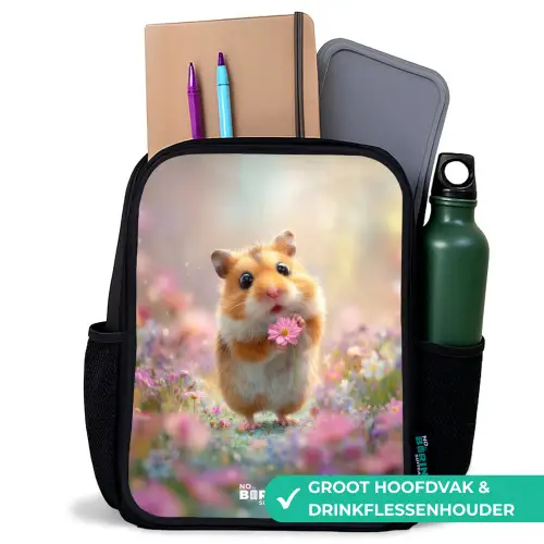 Hamster - Bloem - Natuur - Dier Rugzak - Zwart middel -inhoud_NL