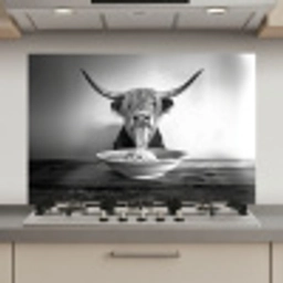 Schotse Hooglander - Spaghetti - Dieren - Zwart wit keuken achterwand spatscherm klein -3d_website