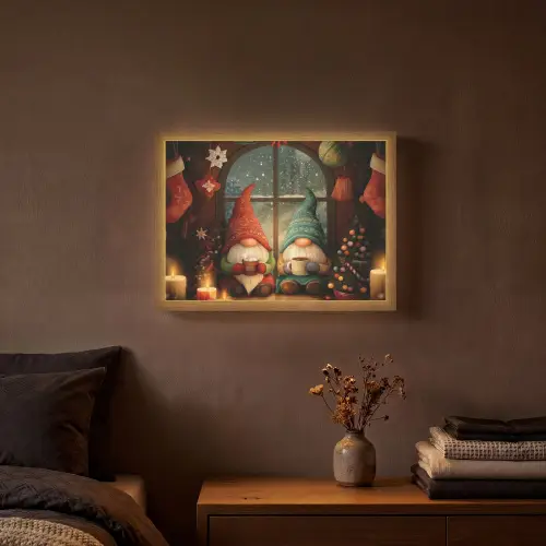 Gnooms - Kerst - Raam - Kleurrijk Light Box met batterij (Wandlamp) middel -sfeer4