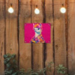 Lama - Kimono - Bloemenkrans - Felroze tuinposter los doek klein -sfeer1