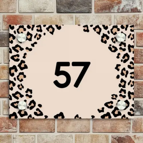 Beige luipaardprint - Traditioneel Naambord Rechthoek middel -sfeer3