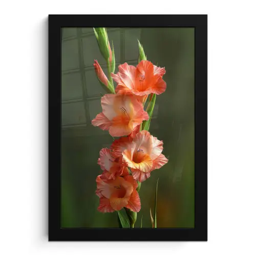 Bloem - Gladiolen - Zalmroze fotolijst zwart zonder passe partout klein -3d