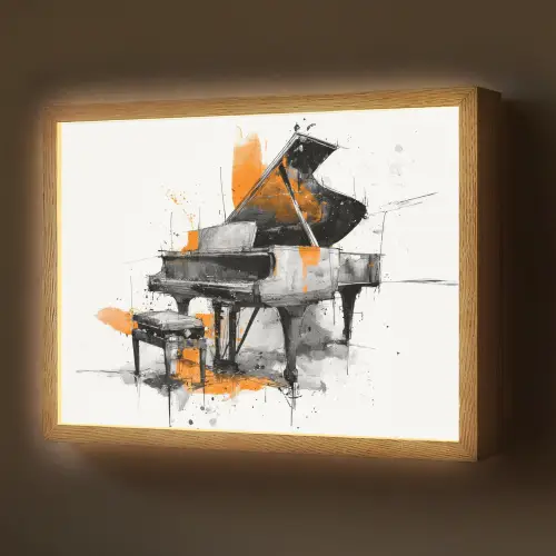 Piano - Oranje - Zwart - schets lijnen Light Box met batterij (Wandlamp) middel -z3d_website