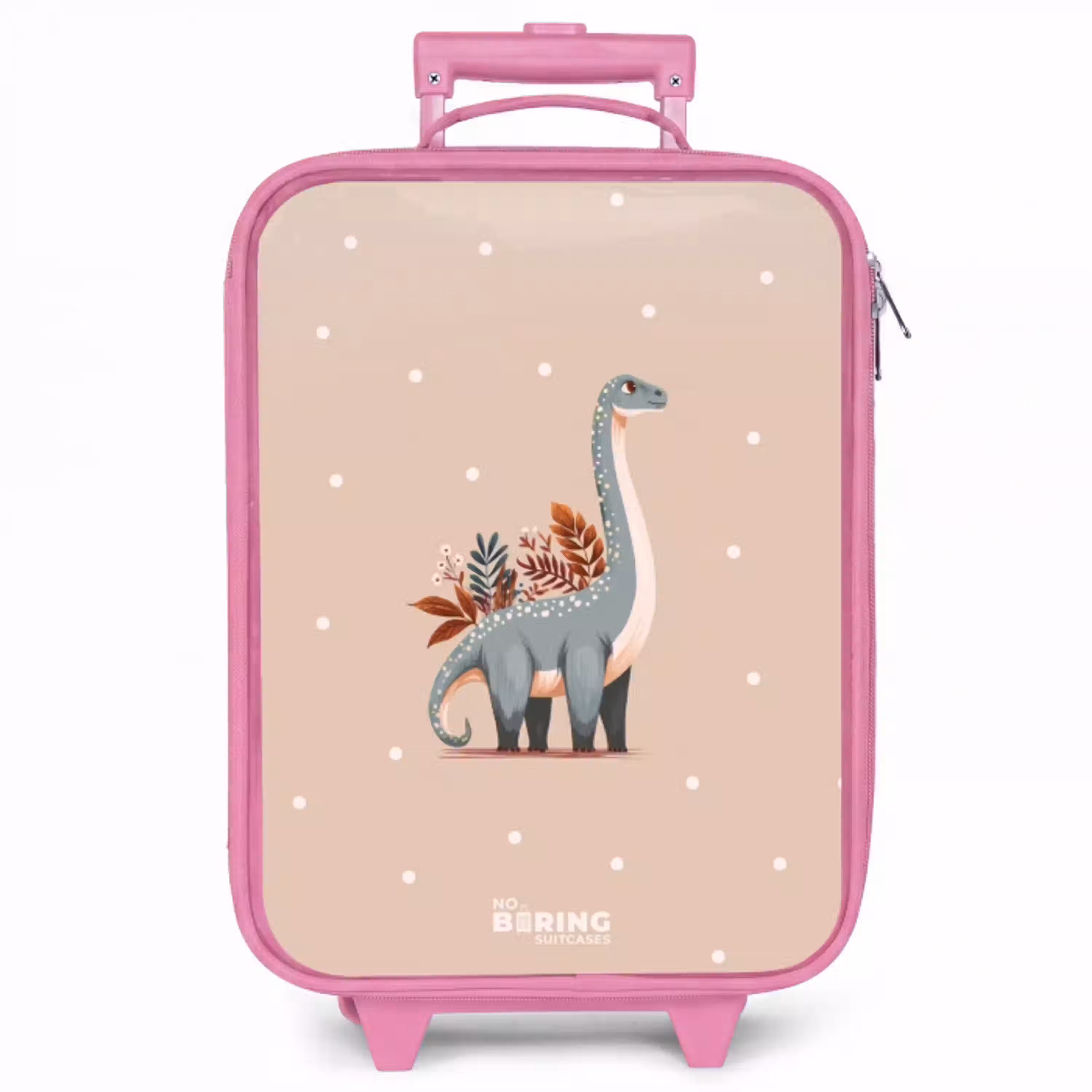 Blauwe dinosaurus op een beige stippenachtergrond Kinderkoffer - Roze klein -zzz_website3d