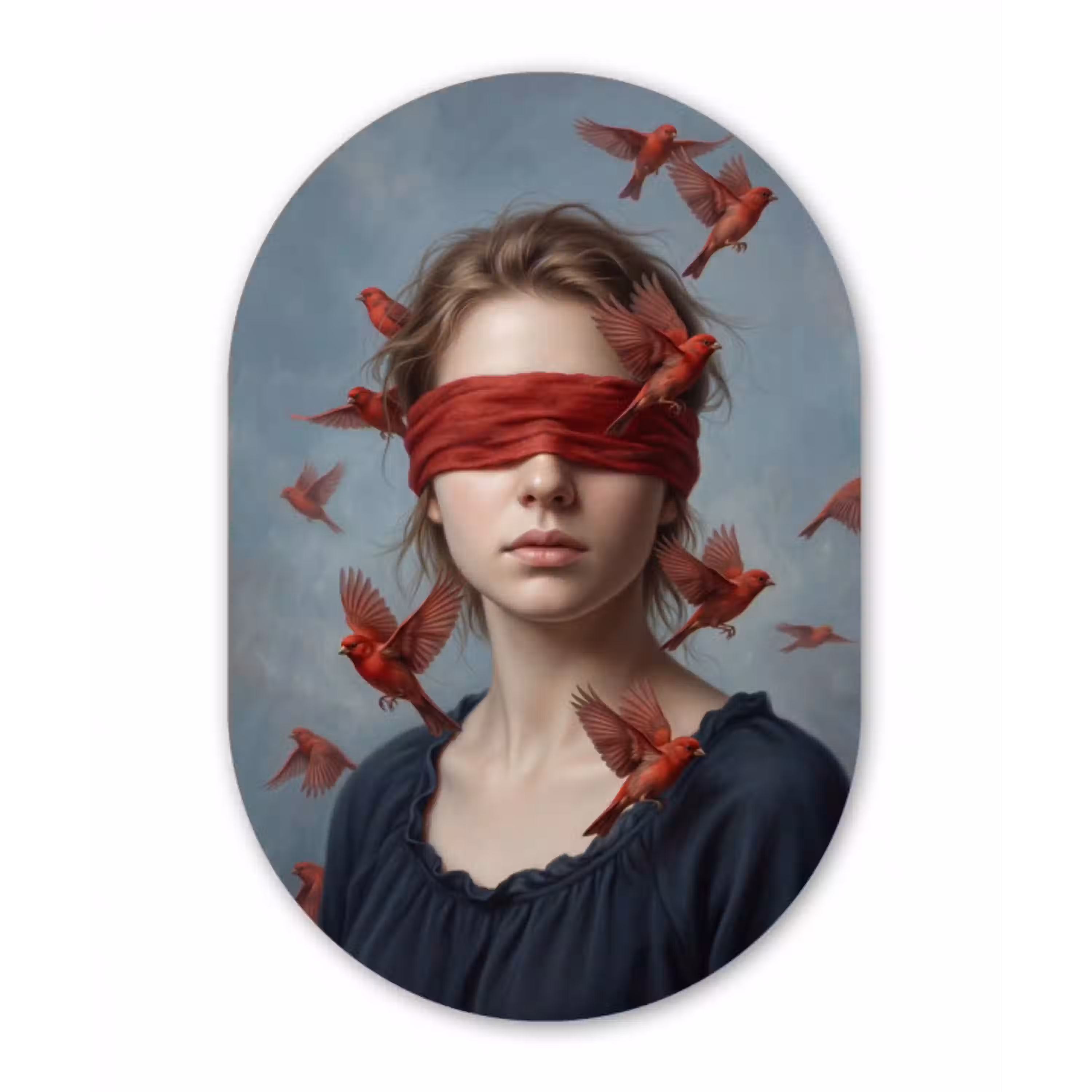 Portret - Krachtig - Rood Wandcirkel Ovaal Aluminium middel -3d