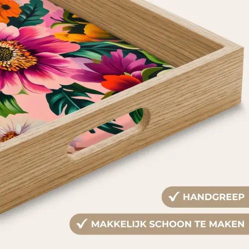 Bloemen - Kleurrijk - Roze Dienblad Rechthoek middel -USP_HandgreepNL