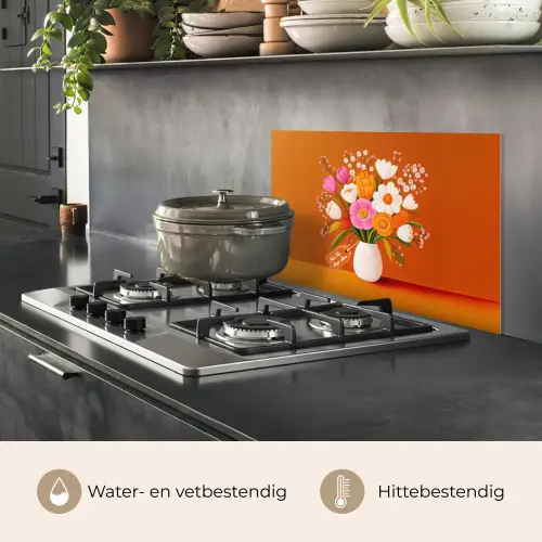 Vaas - Bloemen - Oranje keuken achterwand spatscherm klein -usp_NL
