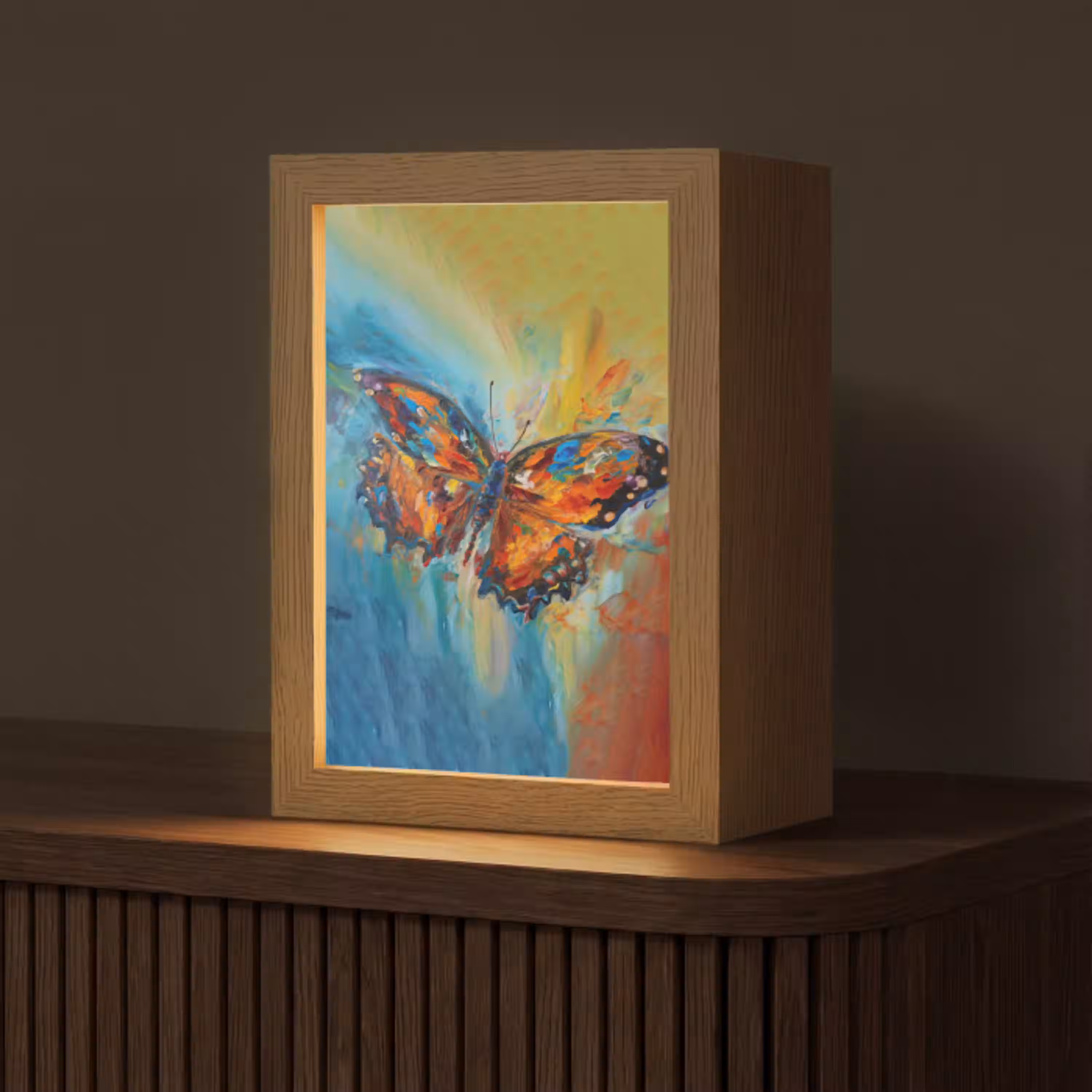 Vlinder - Kleuren - Kunst - Schilderij Light Box met kabel (Tafellamp) klein -z3d_website