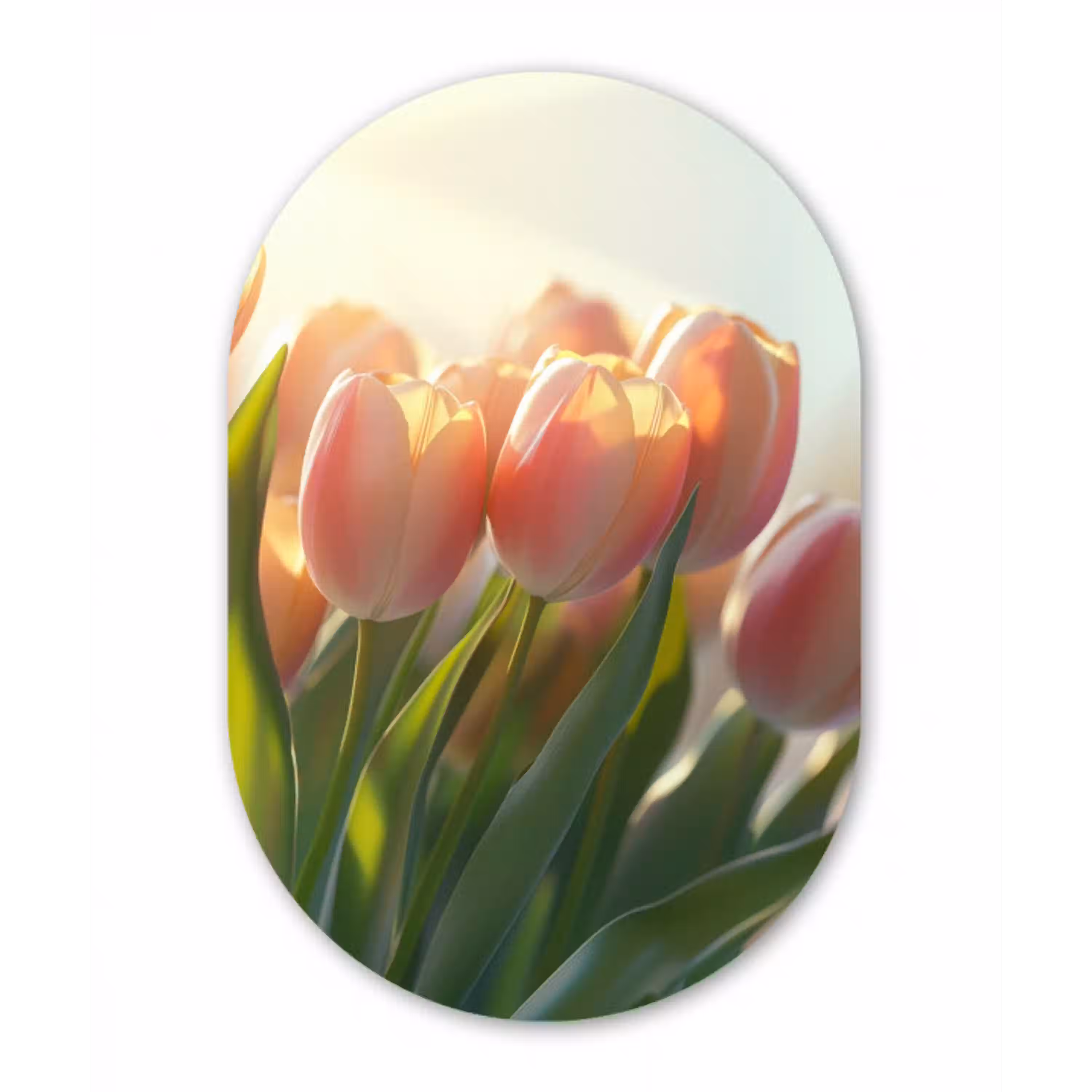 Tulpen - Roze - Zonnestralen Wandcirkel Ovaal Glas middel -3d