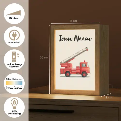 Brandweerwagen - Getekend - Rood Light Box met kabel (Kinderlampje) klein -USP_NL