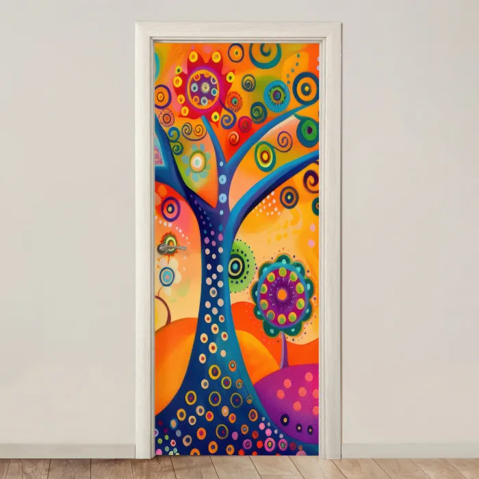 Boom - Levensboom - Abstract - Kleurrijk deurposter klein -3d_beige