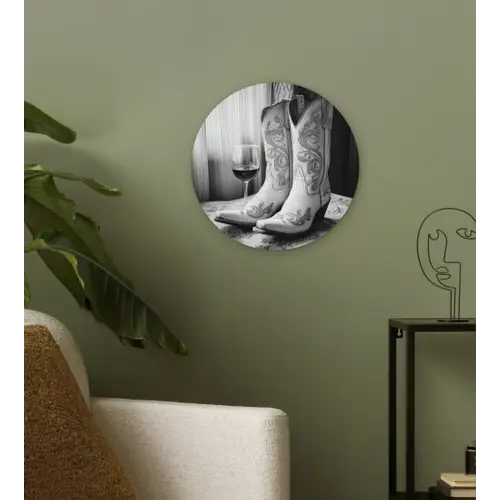 Wijn - Cowboylaarzen - Raamlicht - Wit Wandcirkel plexiglas klein -sfeer3