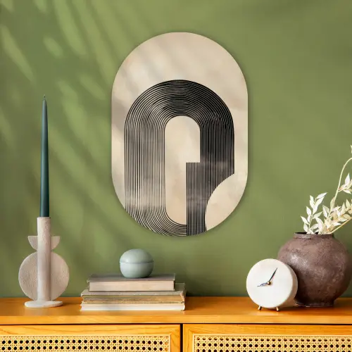 Boog -  Strepen - Minimalistisch - Zwart Wandcirkel Ovaal Forex klein -sfeer2