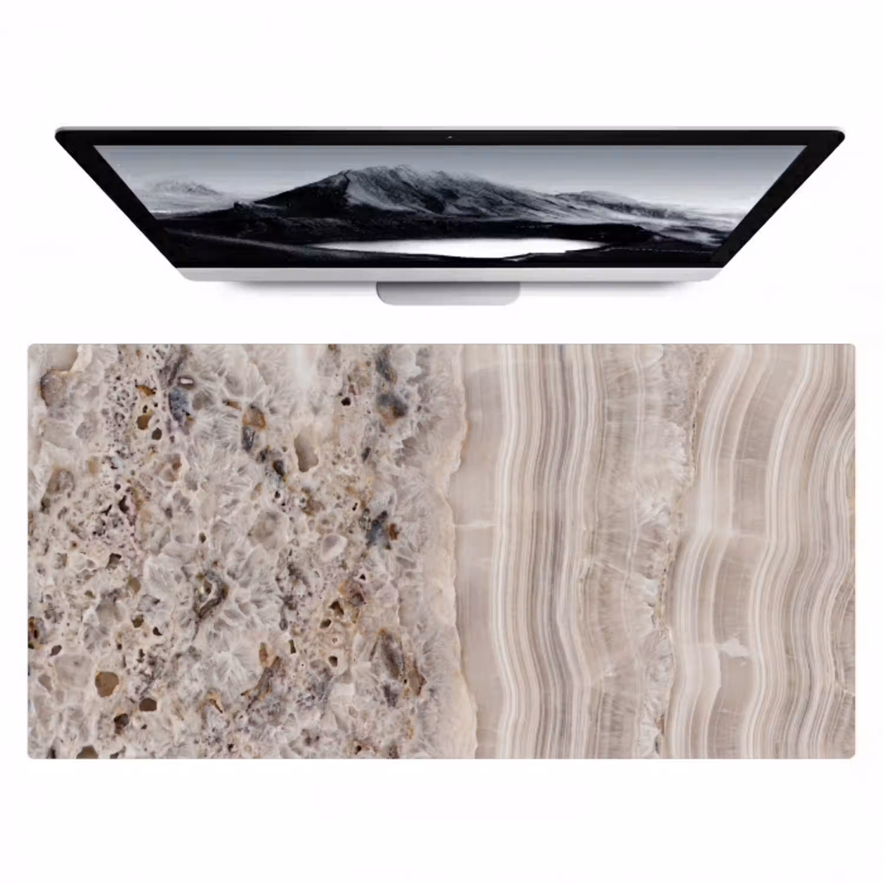 Steen - Textuur - Abstract - Beige - Wit Muismat XXL klein -zzz3d