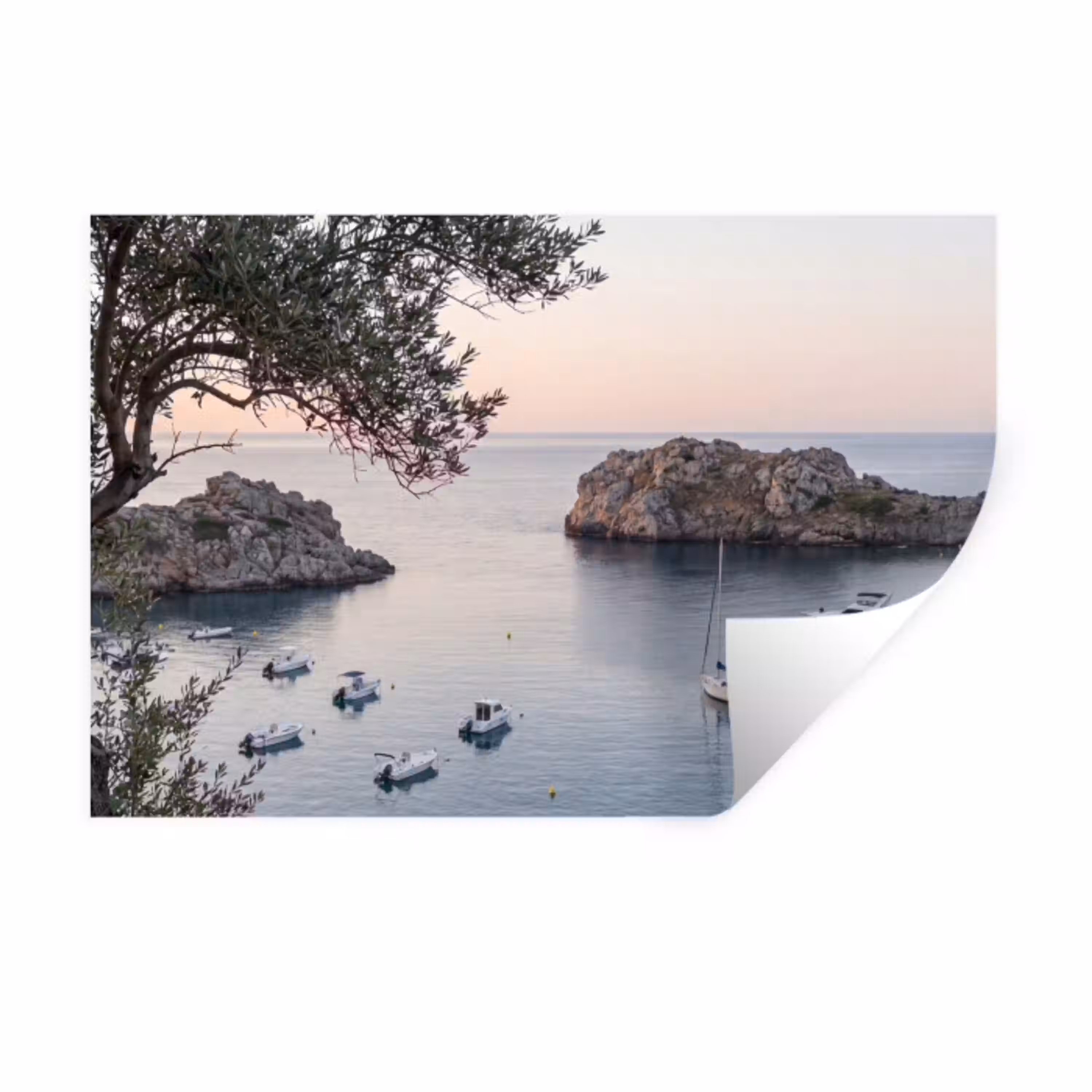 Baai - boten - zonsondergang Muursticker klein -3d