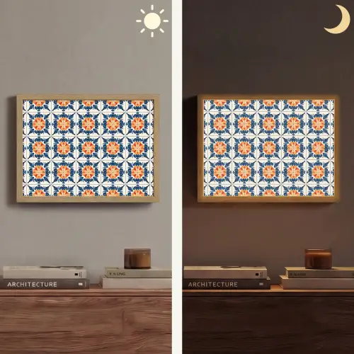 Traditioneel - Tegel - Oranje Light Box met batterij (Wandlamp) middel 907 -sfeer3