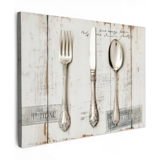 Canvas Print - Silver - Cutlery - Wood