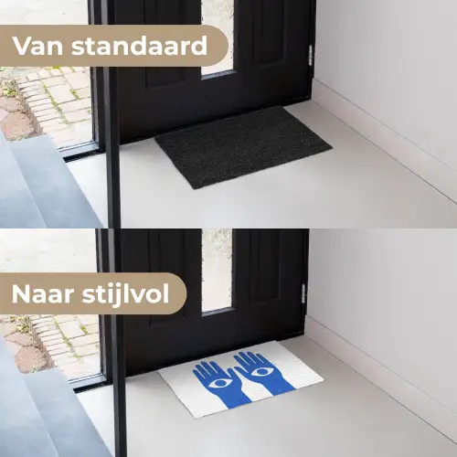Handen - Twee - Ogen - Blauw Deurmat klein -voor-na_NL