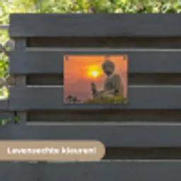 Grote Boeddha bij zonsondergang tuinposter los doek klein -sfeer3