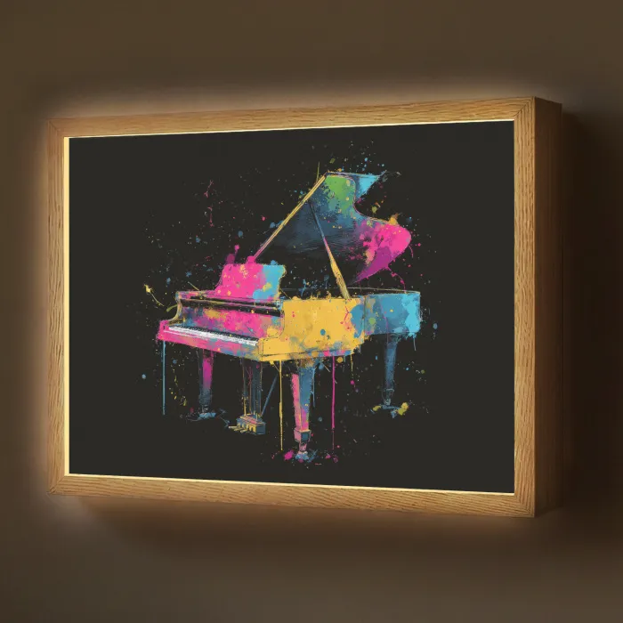 Piano - Kleurrijk - Verf - Modern Light Box met batterij (Wandlamp) middel -z3d_website